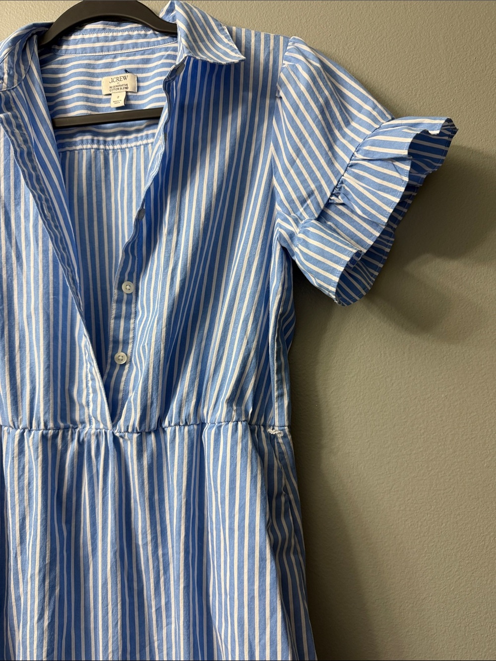 J.Crew Factory striped ruffle-sleeve shirt-dress in Sail Blue. 2 - Picture 5 of 8